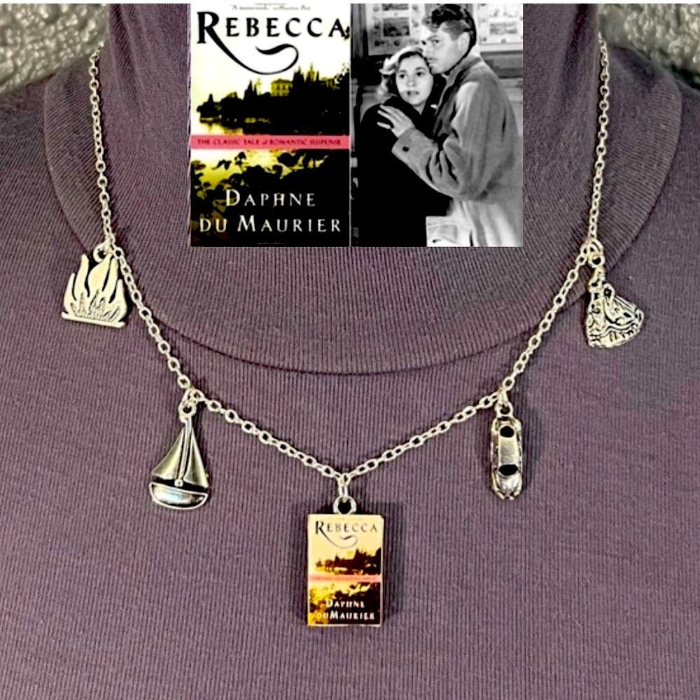 Rebecca by Daphne du Maurier Handmade Literature Necklace, Book Cover, Sailboat